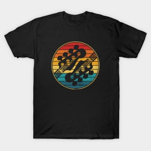 Retro Vintage Circle Sunset Bass Guitar Headstock T-Shirt